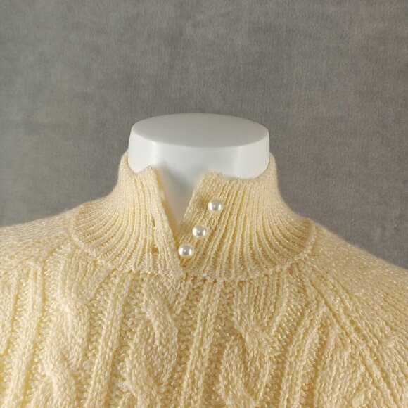 NWT KAREN SCOTT Fall Textured Sweater Petite SMALL Pearl Button Buttercream - Picture 4 of 10